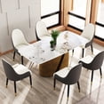 thumbnail image 1 of Modern Dining Table | Spacious Space for Happy Family Dinners | Artificial Stone Panel Crafted Exquisitely | Stable Base with Bronze - colored Iron Legs, 1 of 6
