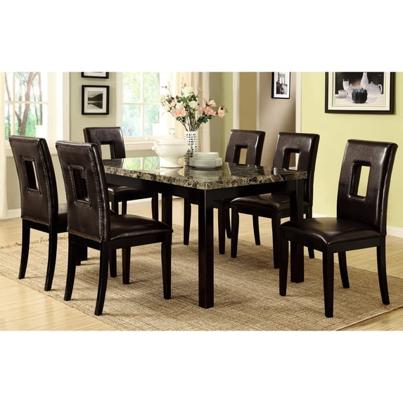 Modern Contemporary Rectangular Dining Table With Faux Marble Top And Birch Veneer Finish