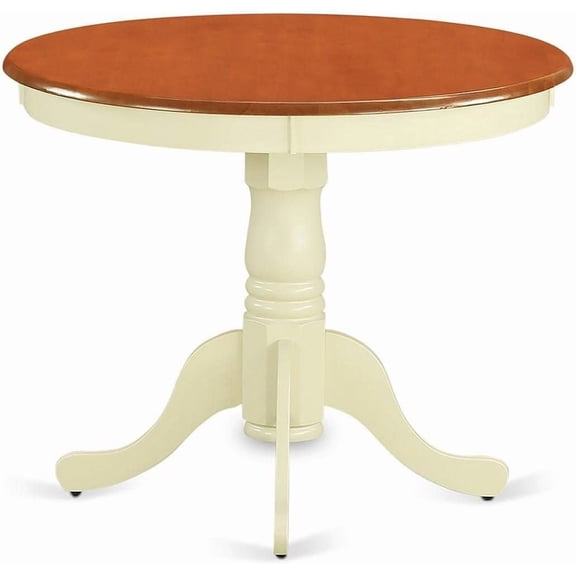 Modern Dining Table - a Round Kitchen Table Top with Pedestal Base, 36x36 Inch, Buttermilk & Cherry