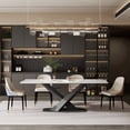 thumbnail image 1 of Modern Dining Table for 4-6, White Sintered Stone Dining Tabletop with Black X-Shape Metal Base, 63" Rectangle Dining Table for Kitchen (Table Only), 1 of 5