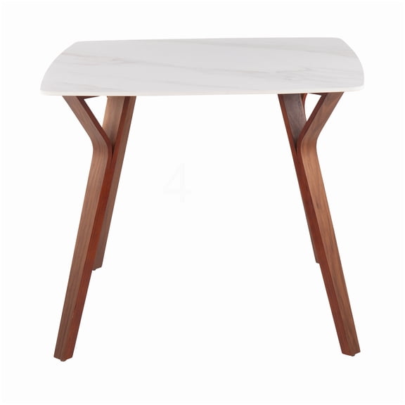 Modern Dining Table for 4, Walnut Wood Legs and White Marble Top, Fixed Height Kitchen Table