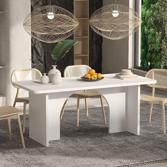 Modern Dining Table for 6-8 People, 74.8" Wood Kitchen Table with T-Shape Legs, Long Rectangle Wooden Dinner Table for Dining Room, White