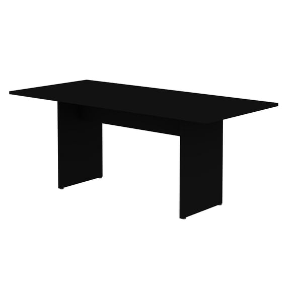Modern Dining Table for 6 in Black with Wood Grain Finish and H Base Design for Dining Room Use