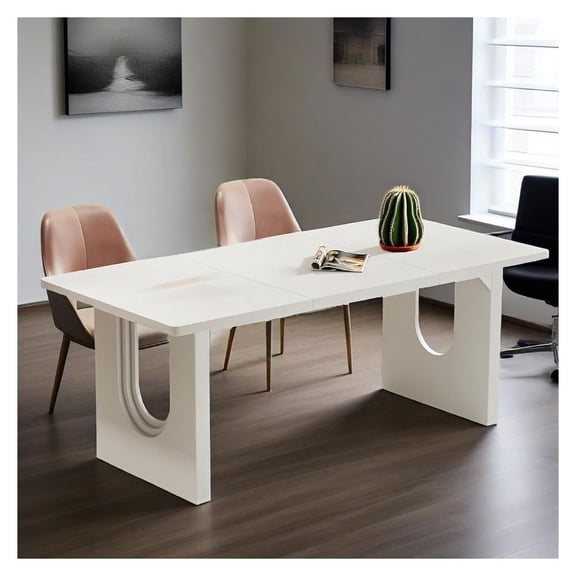 Modern Dining Table for 6 to 8 People, 71" Large Kitchen Dining Table with Wood Pedestal Base, Rectangular Long Dinner Table