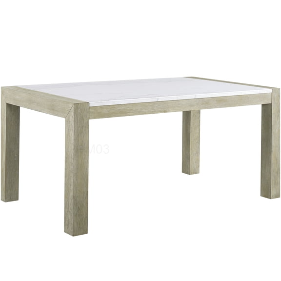 Modern Dining Table with Genuine Marble Top, Light Brown Wood Base Rectangular Table for 6, Formal & Casual Dining Room