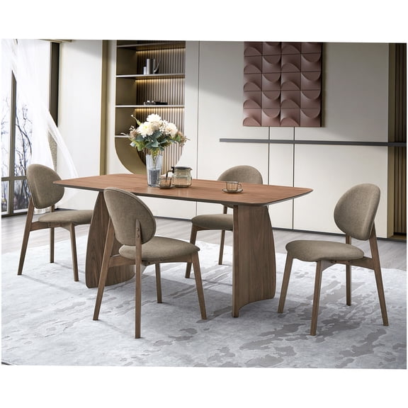 Modern Dining Table with Walnut Finish, Sturdy Curved Base Synthetic Wood Kitchen Table