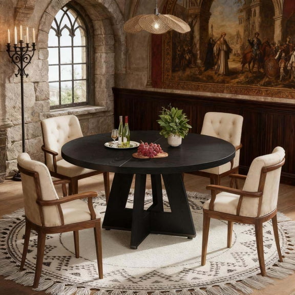 Modern Dining Tables, 47 Inch Wood Dining Table Round Dining Table (Just 1pcs Dining Table), Black Dining Tables,Wood Large Dining Tables, Furniture Dining Tables