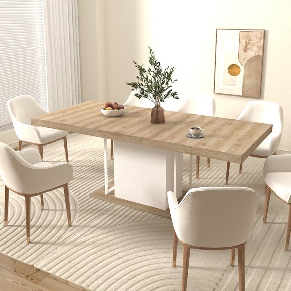 Modern Dining Tables, Rectangle extendable dining table for 6-10 people aged effect wood 160-200 cm, White Oak Dining Tables,Particle Board Large Dining Tables, Furniture Dining Tables
