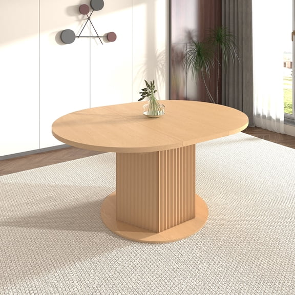 Modern Dining Tables, Round Dining Table for 4-6 People, Kitchen Table with Bump Texture Base, Wooden Dinner Table for Dining Room Family Gathering, Light Brown Dining Tables,Large Dining Tables