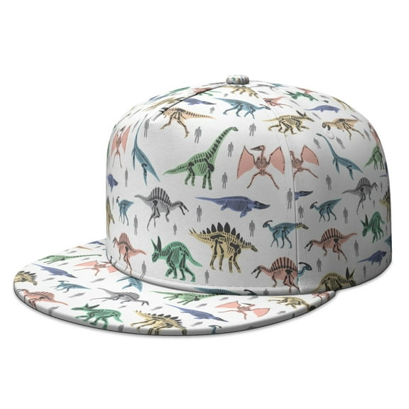 Modern Dinosaur Flat Brim Hat - Minimalist Dino Print Adjustable Baseball Cap for Men & Women