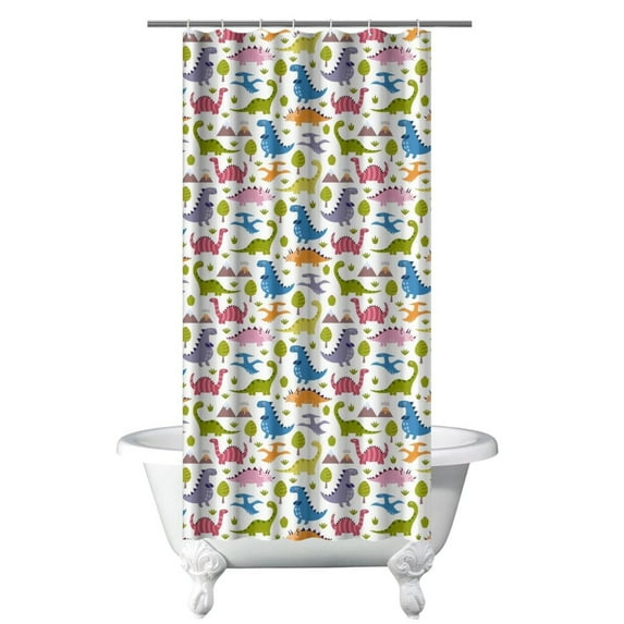 Modern Dinosaur Print Shower Curtain - Abstract Watercolor Dino Artwork for Bathroom Decoration