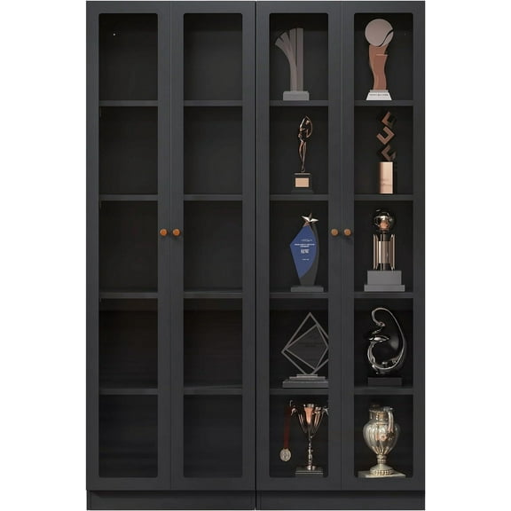 Modern Display Cabinet with Doors, Metal Curio Cabinet with Shelves, 70.87" H Display Cases for Collectibles, 5 Tier Tall Bookshelf, Kitchen Pantry Storage Case for Home Office Living Room