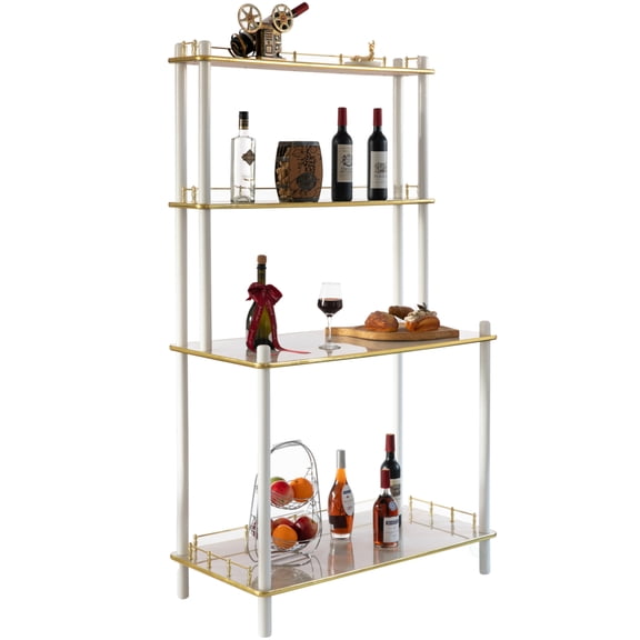 Modern Display Wooden Console Bar Serving Table with 4 Tiered Open Shelves, for Bartender, Kitchen or Wine Caller Room