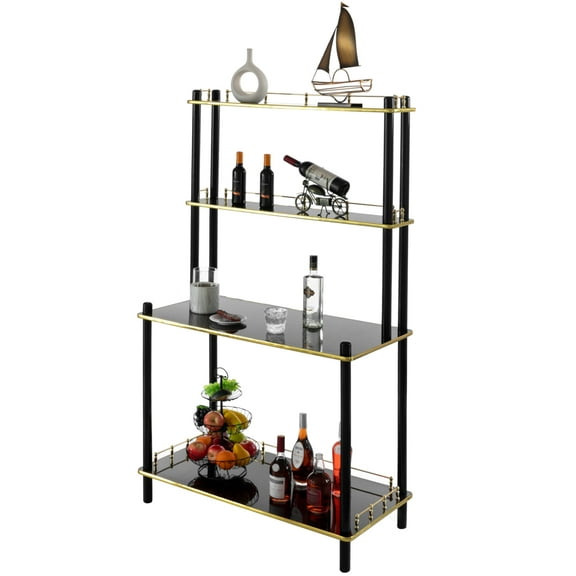 Modern Display Wooden Console Bar Serving Table with 4 Tiered Open Shelves, for Bartender, Kitchen or Wine Caller Room