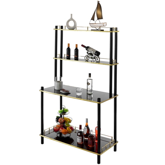Modern Display Wooden Console Bar Serving Table with 4 Tiered Open Shelves, for Bartender, Kitchen or Wine Caller Room