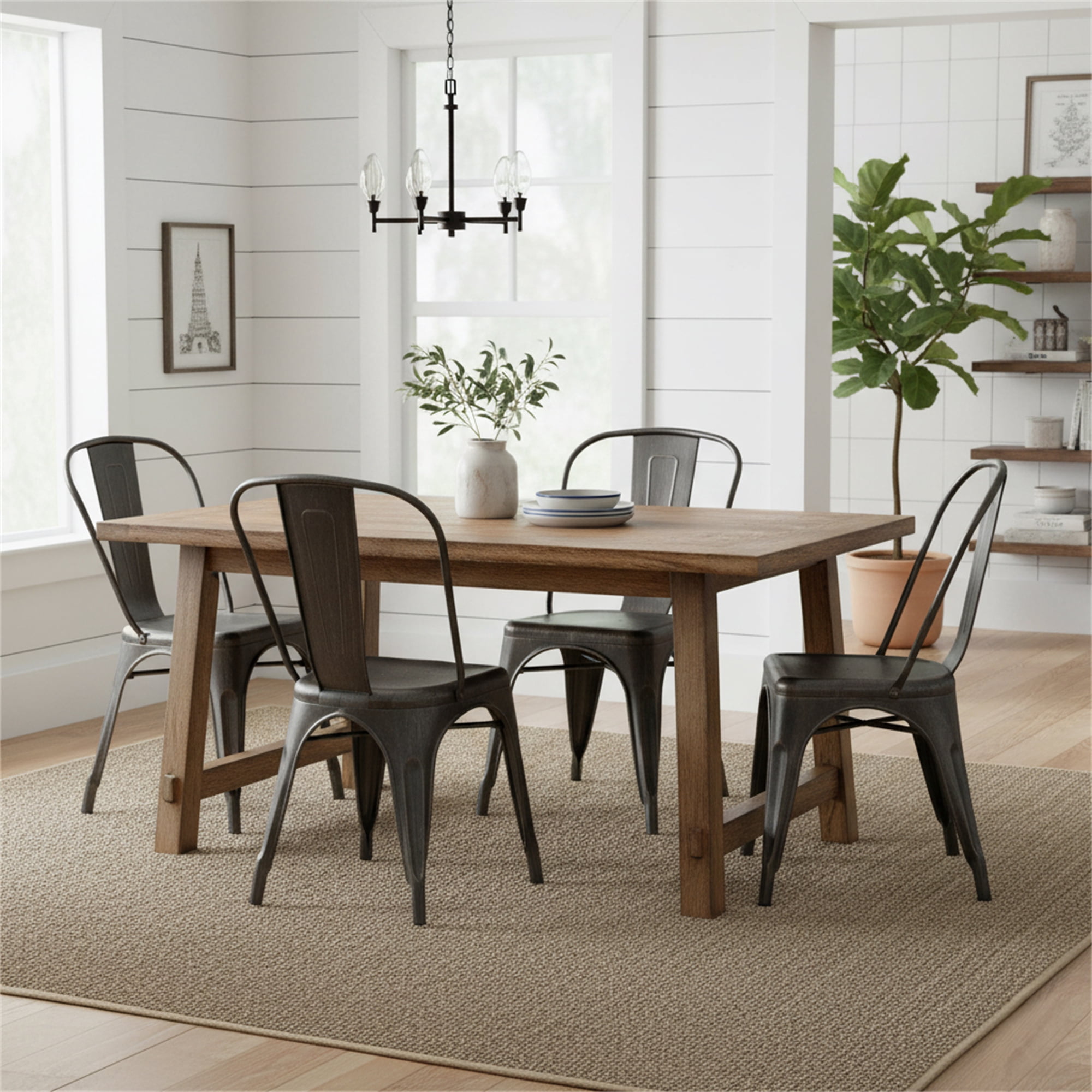 Modern Distressed Black Metal Dining Room Kitchen Bar Chair. 18 inch seat Height, Set of 2