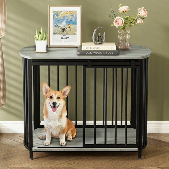 Modern Dog Crate End Table with Double-Doors 31.5" Dog Crate for Small and Medium Dogs, Wooden Cage Indoor Kennel Furniture