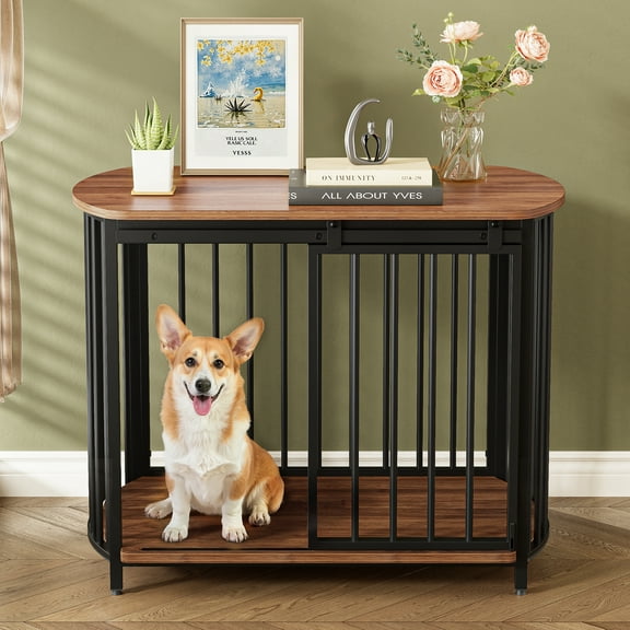Modern Dog Crate End Table with Double-Doors 31.5" Dog Crate for Small and Medium Dogs, Wooden Cage Indoor Kennel Furniture