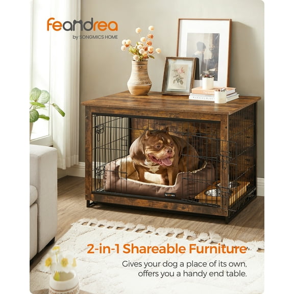 Modern Dog Crate Furniture , End Table, for Small Dogs up to 70 lb - Stylish Kennel with Removable Tray, Double Doors