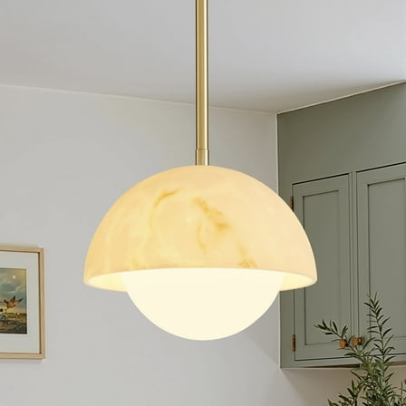 Modern Dome Pendant Light with Soft Frosted Shade, Adjustable Hanging Cord for Kitchen Island & Dining Room