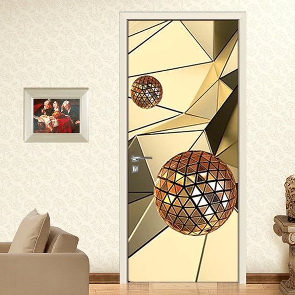 Modern Door Sticker Simulate Glass Pattern Geometric Self Adhesive Flower Wall Sticker Waterproof Wa