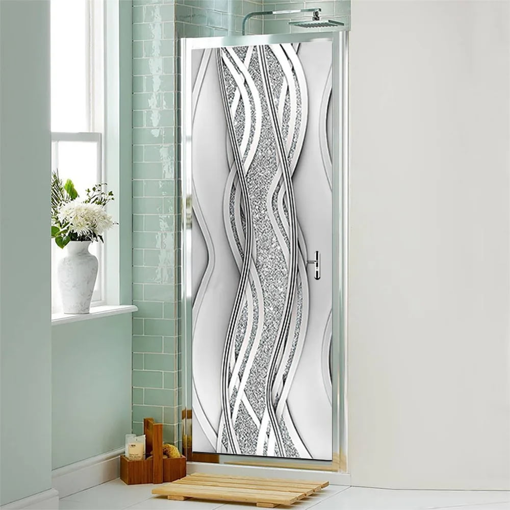 Modern Door Sticker Simulate Glass Pattern Geometric Self Adhesive ...