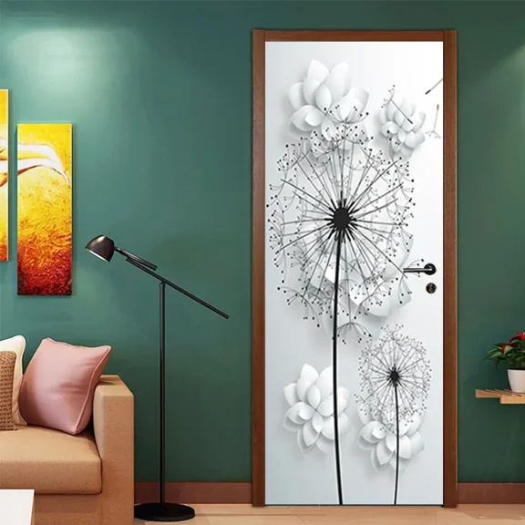 Modern Door Sticker Simulate Glass Pattern Geometric Self Adhesive Flower Wall Waterproof Washing R