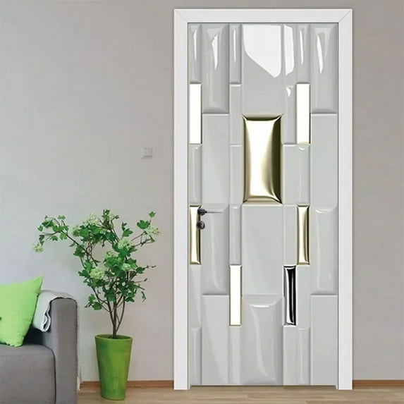 Modern Door Sticker Simulate Glass Pattern Geometric Self Adhesive Flower Wall Waterproof Washing R