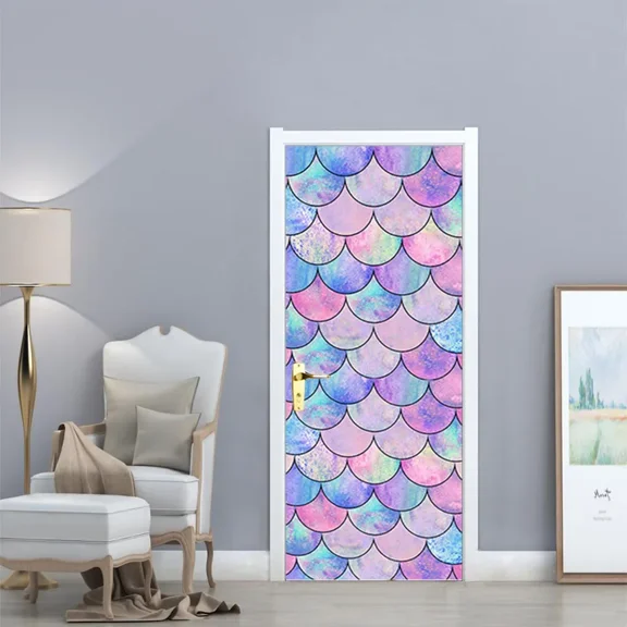 Modern Door Sticker Simulate Glass Pattern Geometric Self Adhesive Flower Wall Waterproof Washing R