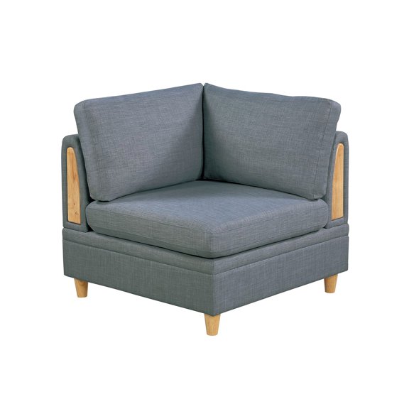 Modern Dorris Fabric Corner Sofa Wedge, Grey Mix Contemporary Sectional Chaise with Wooden Legs