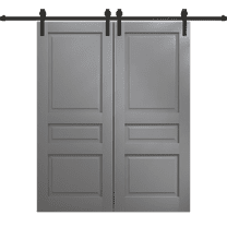 Modern Double Barn Door 36 x 80 inches | Ego 5012 Painted Grey Oak | 13FT Rail Track Set | Solid Panel Interior Doors