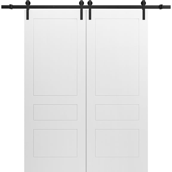 Modern Double Barn Door 36" x 80" inches / Mela 0733 Painted White / 13FT Rail Track Set / Solid Panel Interior Doors