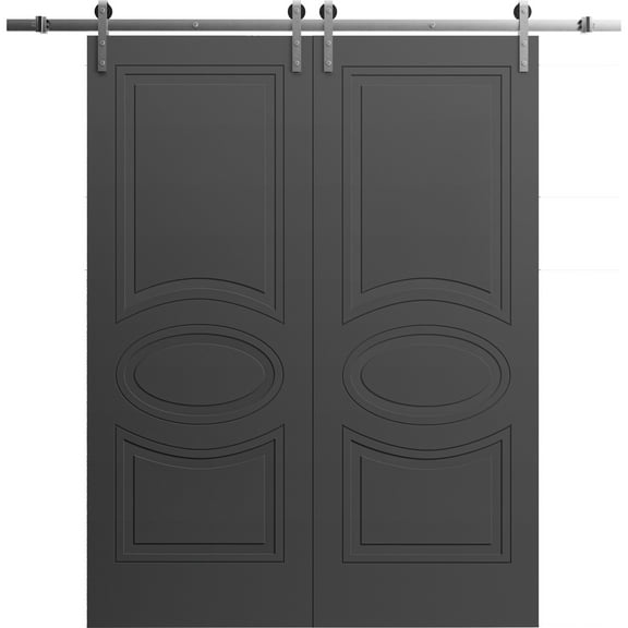 Modern Double Barn Door 36" x 80" inches / Mela 7001 Painted Black / 13FT Silver Rail Track Set / Solid Panel Interior Doors