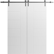 Modern Double Barn Door 36" x 84" inches / Mela 0716 Painted White / 13FT Silver Rail Track Set / Solid Panel Interior Doors