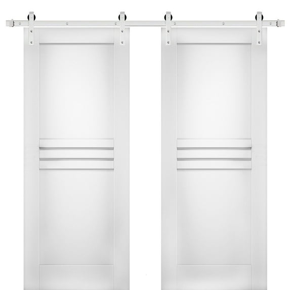 Modern Double Barn Door 36 x 84 inches / Mela 7444 White Silk / Stainless Steel 13FT Rail Track Set / Solid Panel Interior Doors