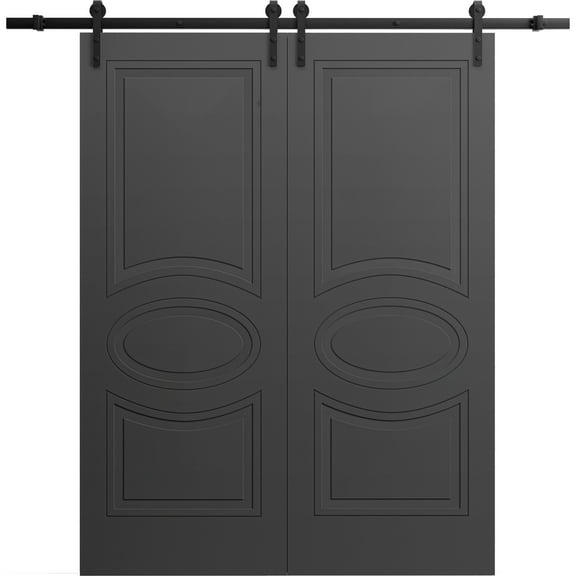 Modern Double Barn Door 36" x 96" inches / Mela 7001 Painted Black / 13FT Rail Track Set / Solid Panel Interior Doors