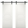 thumbnail image 1 of Modern Double Barn Door 48 x 80 inches / Mela 7001 Matte White / 13FT Rail Track Set / Solid Panel Interior Doors, 1 of 5