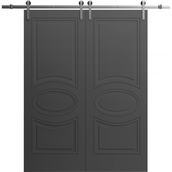 Modern Double Barn Door 48" x 80" inches / Mela 7001 Painted Black / 13FT Silver Rail Track Set / Solid Panel Interior Doors