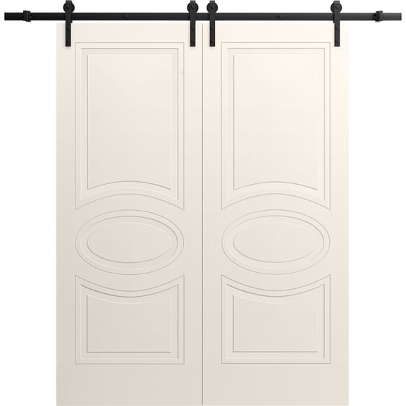 Modern Double Barn Door 48" x 80" inches / Mela 7001 Painted Creamy / 13FT Rail Track Set / Solid Panel Interior Doors
