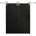 thumbnail image 1 of Modern Double Barn Door 48 x 84 inches | Ego 5010 Painted Black Oak | 13FT Silver Rail Track Set | Solid Panel Interior Doors, 1 of 5