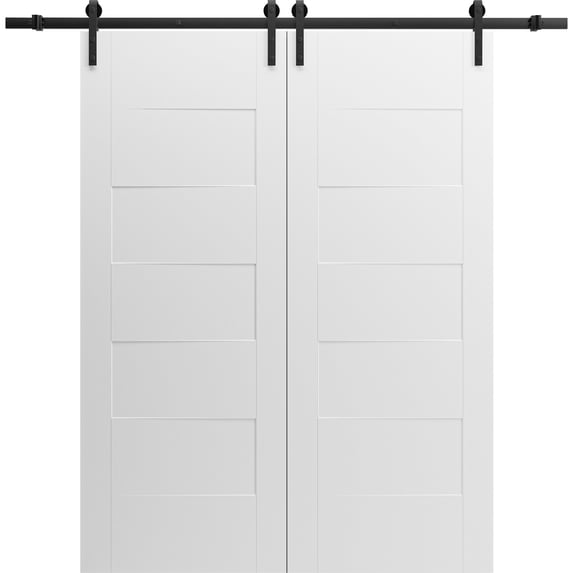 Modern Double Barn Door 48" x 84" inches / Mela 0755 Painted White / 13FT Rail Track Set / Solid Panel Interior Doors