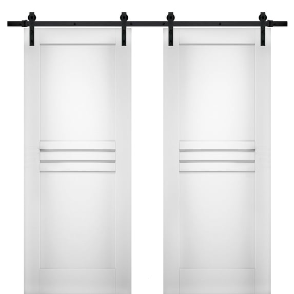 Modern Double Barn Door 48 x 84 inches / Mela 7444 White Silk / 13FT Rail Track Set / Solid Panel Interior Doors