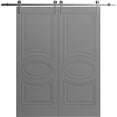 thumbnail image 1 of Modern Double Barn Door 48" x 96" inches / Mela 7001 Painted Grey / 13FT Silver Rail Track Set / Solid Panel Interior Doors, 1 of 5
