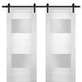 thumbnail image 1 of Modern Double Barn Door 48 x 96 inches with Opaque Glass 2 Lites / Sete 6222 White Silk / 13FT Rail Track Set / Solid Panel Interior Doors, 1 of 3