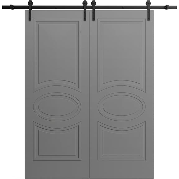 Modern Double Barn Door 60" x 80" inches / Mela 7001 Painted Grey / 13FT Rail Track Set / Solid Panel Interior Doors