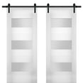 thumbnail image 1 of Modern Double Barn Door 60 x 84 inches with Opaque Glass / Sete 6003 White Silk / 13FT Rail Track Set / Solid Panel Interior Doors, 1 of 3