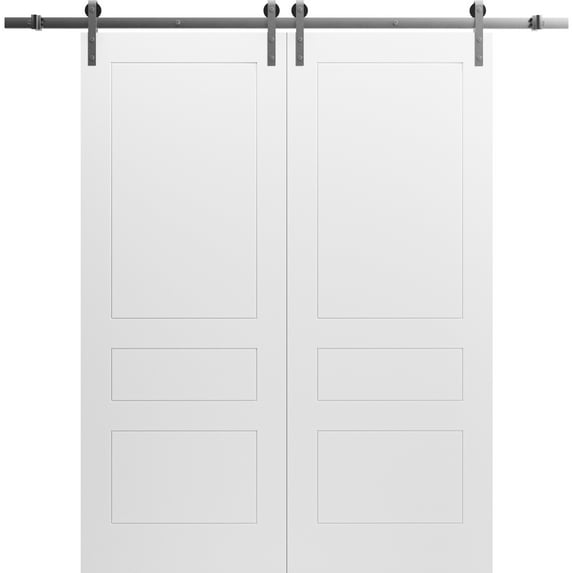 Modern Double Barn Door 60" x 96" inches / Mela 0733 Painted White / 13FT Silver Rail Track Set / Solid Panel Interior Doors