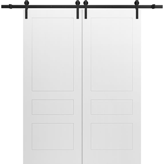 Modern Double Barn Door 64" x 80" inches / Mela 0733 Painted White / 13FT Rail Track Set / Solid Panel Interior Doors