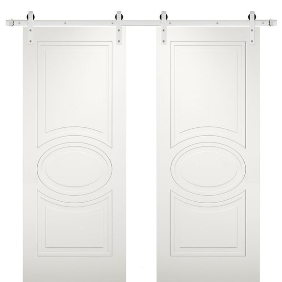 Modern Double Barn Door 64 x 80 inches / Mela 7001 Matte White / Stainless Steel 13FT Rail Track Set / Solid Panel Interior Doors