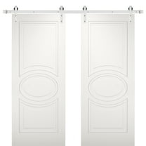 Modern Double Barn Door 64 x 80 inches / Mela 7001 Matte White / Stainless Steel 13FT Rail Track Set / Solid Panel Interior Doors